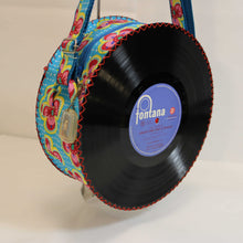 Charger l&#39;image dans la galerie, Sac à main Oldies en disque vinyle 25 cm. Bleu à fleurs/Fontana
