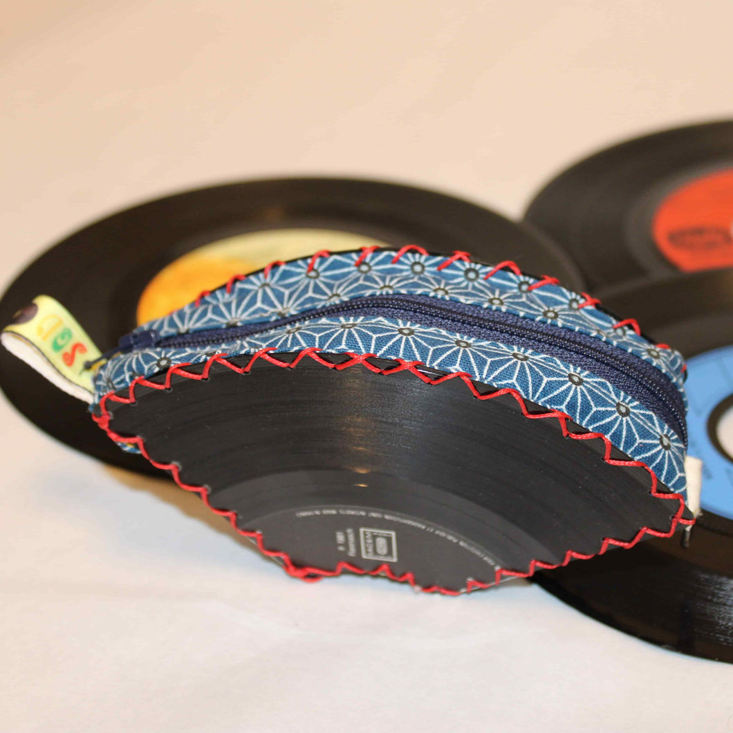 Porte-monnaie en disque vinyle. Bleu foncé