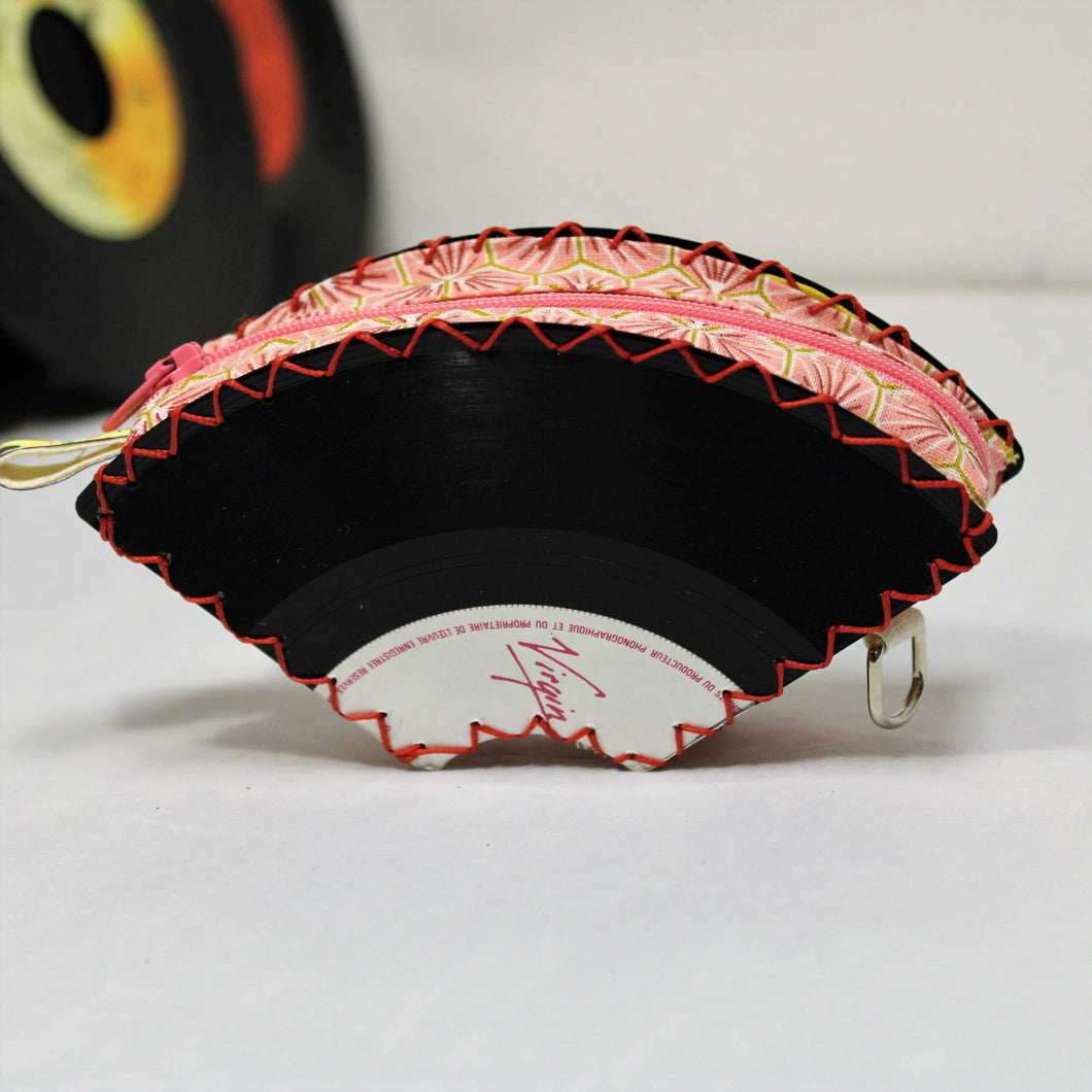 Porte-monnaie artisanal en disque vinyle et tissu coloré