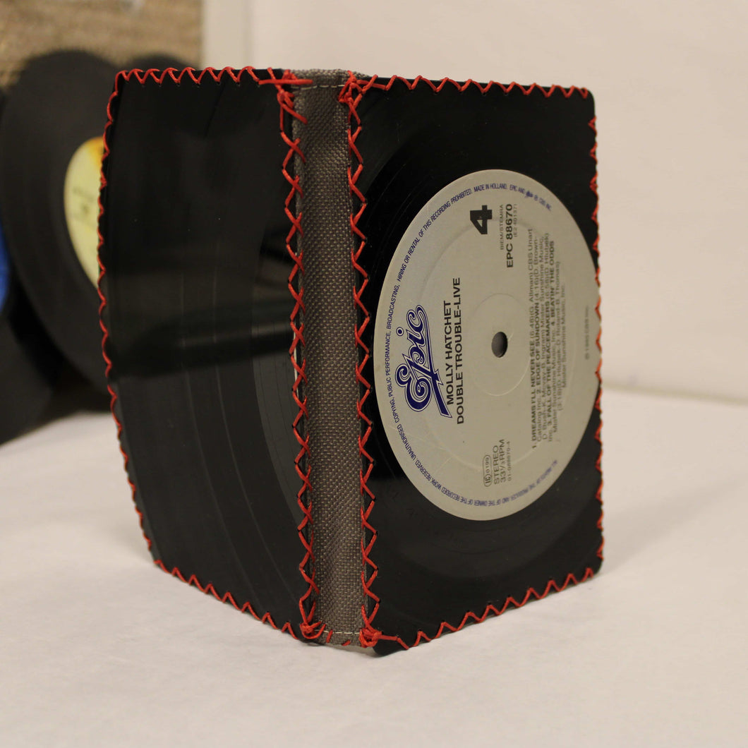 Portefeuille artisanal en disque vinyle et tissu coton